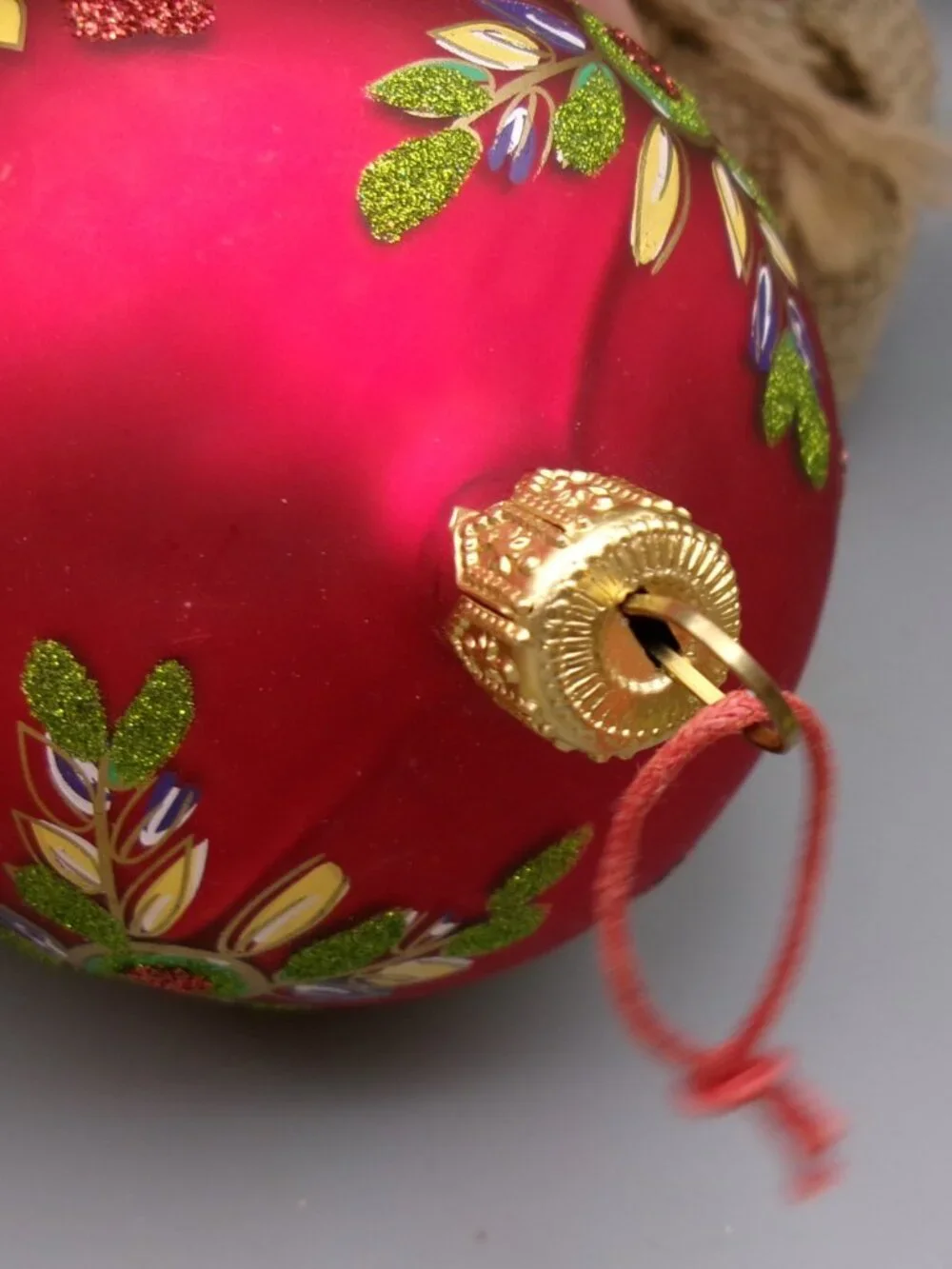 Vintage Red Pysanky Egg Christmas Ornament, Hand Painted Glass